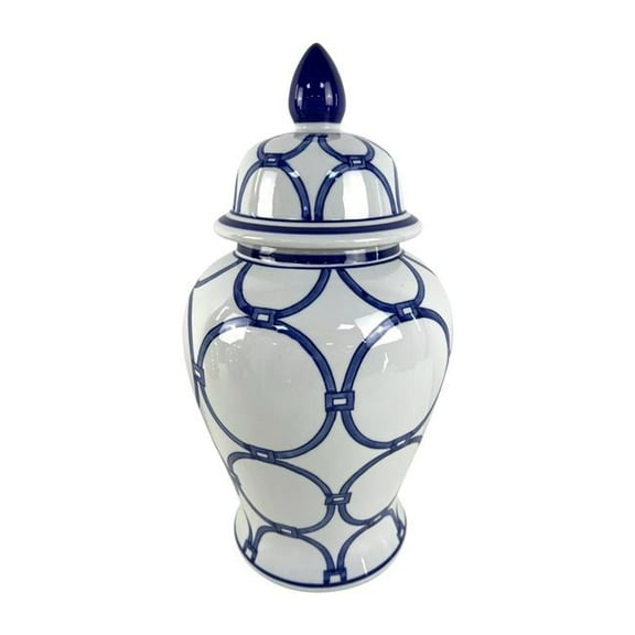18 in. Ceramic Links Temple Jar, Blue & White