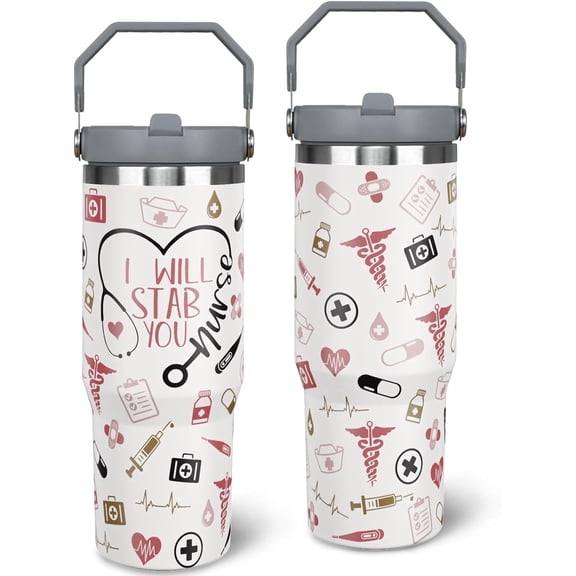Nurse Graduation 30 oz Tumbler, Nurse Nutrition Facts Insulated Mug With Lid Straw and Handle, 30oz RN Gift