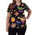 thumbnail image 5 of Mardi Gras Scrub Tops for Women Sequins Short Sleeve Glitter Uniform Sparkly Feathers Print V Neck Medical Scrubs with Pockets Black M, 5 of 5