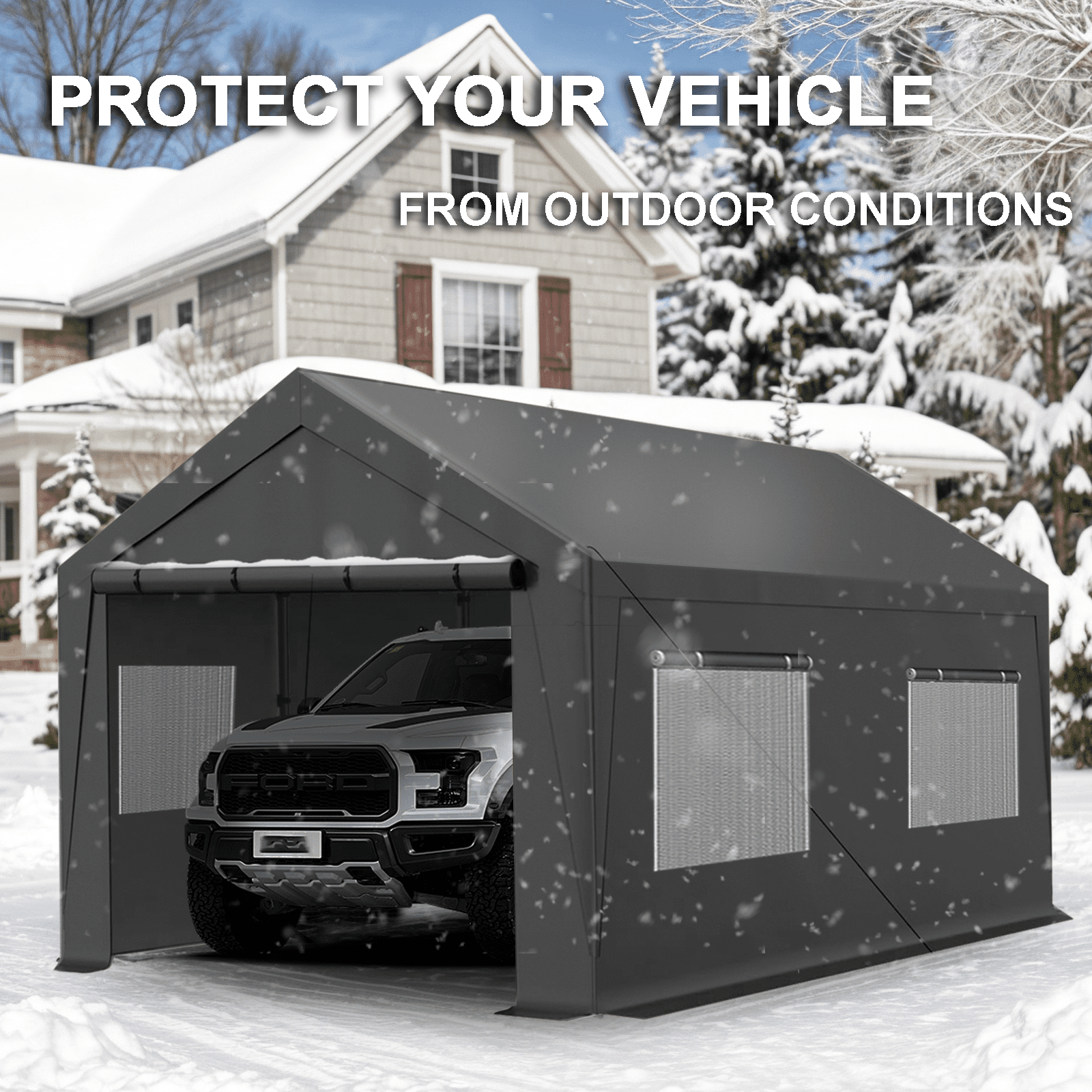 Gaptain W10xL20Ft Heavy Duty Steel Carport Portable Garage with Removable Sidewalls and Windows, Waterproof&Anti-Sunburn&Adjustable Height,Beige