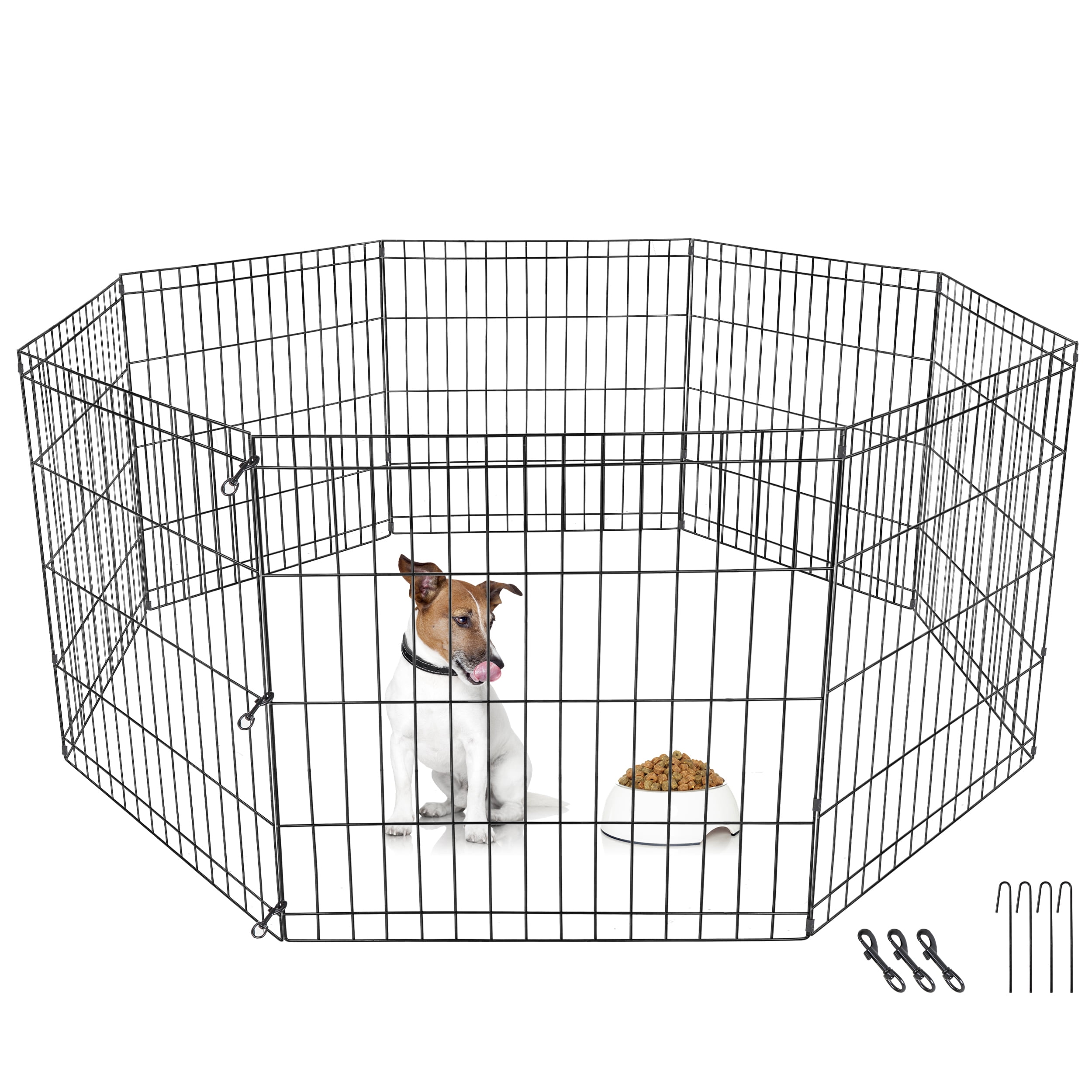 Black Shipped from US Foldable Metal Pet Exercise Dog Playpen Fence Decorative Garden Fence Metal Dog Kennel Exercise Play Yard Cage 16 Panels 