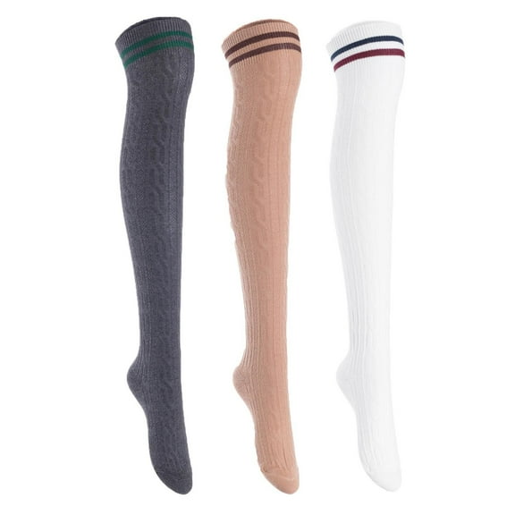 Lian LifeStyle Women's 3 Pairs Adorable Comfortable Soft Thigh High Over Knee High Cotton Socks Size 6-9 L1023DarkGrey,Khaki,White