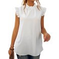 thumbnail image 4 of Blusa blanca con mangas cortas y ribete de volantes para mujer, informal pero elegante, talla M, dije de volantes de verano, 4 of 6