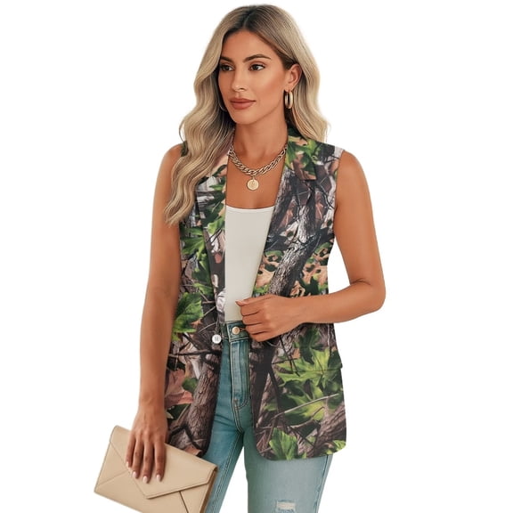Uorisanigo Dried Branch Women's Jacket Vest Open Front Women's Sleeveless Vest Blazer V Neck Vests Blazer Fashion Size S Outerwear
