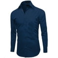 thumbnail image 2 of Men's Slim Fit Button Up Long Sleeve Solid Dress Shirt - Navy - L (16-16.5) 32/33 sleeve, 2 of 5