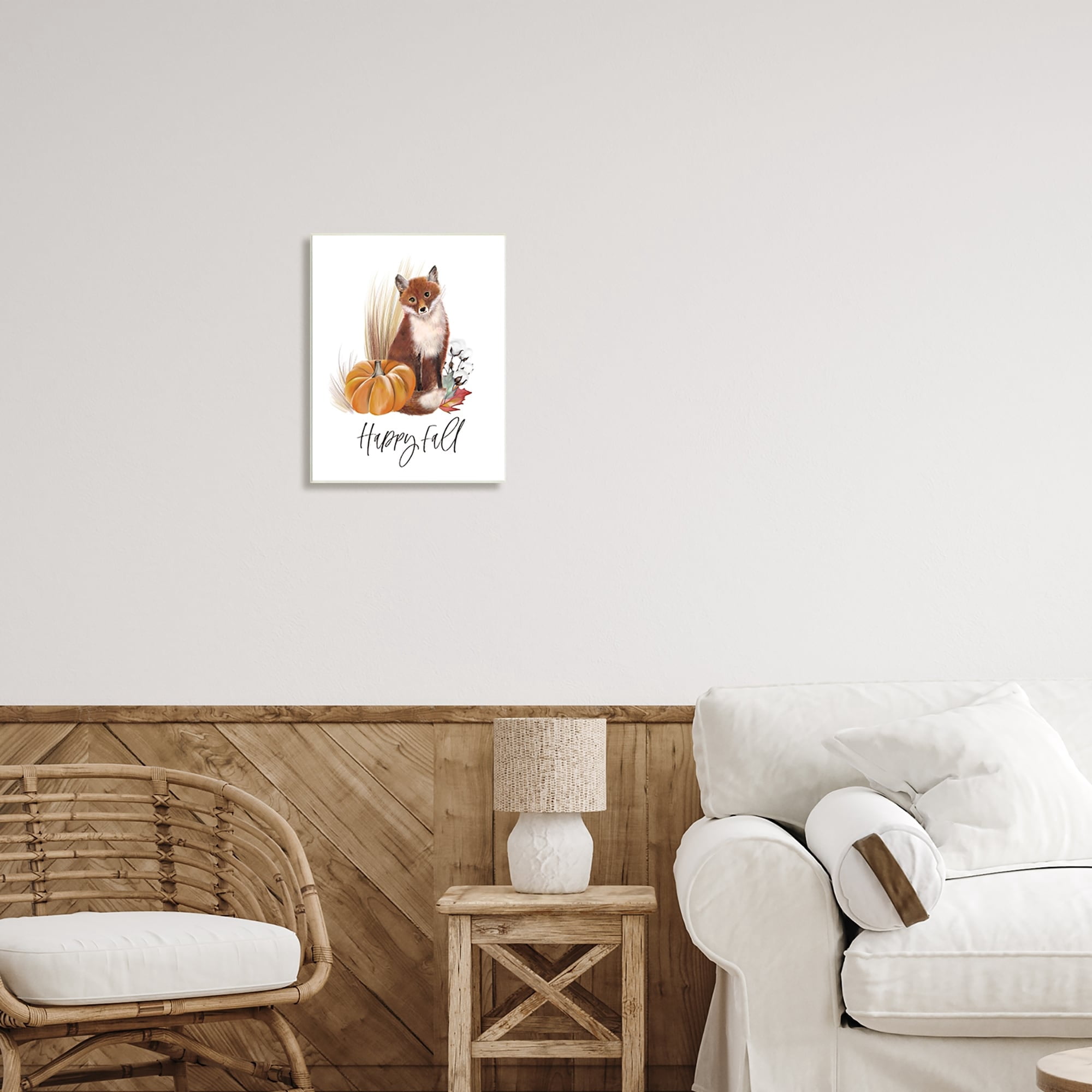 Stupell Industries Happy Fall Scenic Autumn Fox Pumpkin Botanicals Graphic Art Unframed Art Print Wall Art, Design by Studio Q