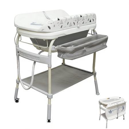 2 in 1 Baby Bathtub with Changing Table, Cuoote Waterproof Diaper Changing Station Portable Changing Table