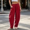 thumbnail image 2 of Sevevn Women’s Pre-Shrunk Linen-Look Loose Fit Harem Pants Elastic Waist Casual Ankle Trousers with Side Pockets, 2 of 7