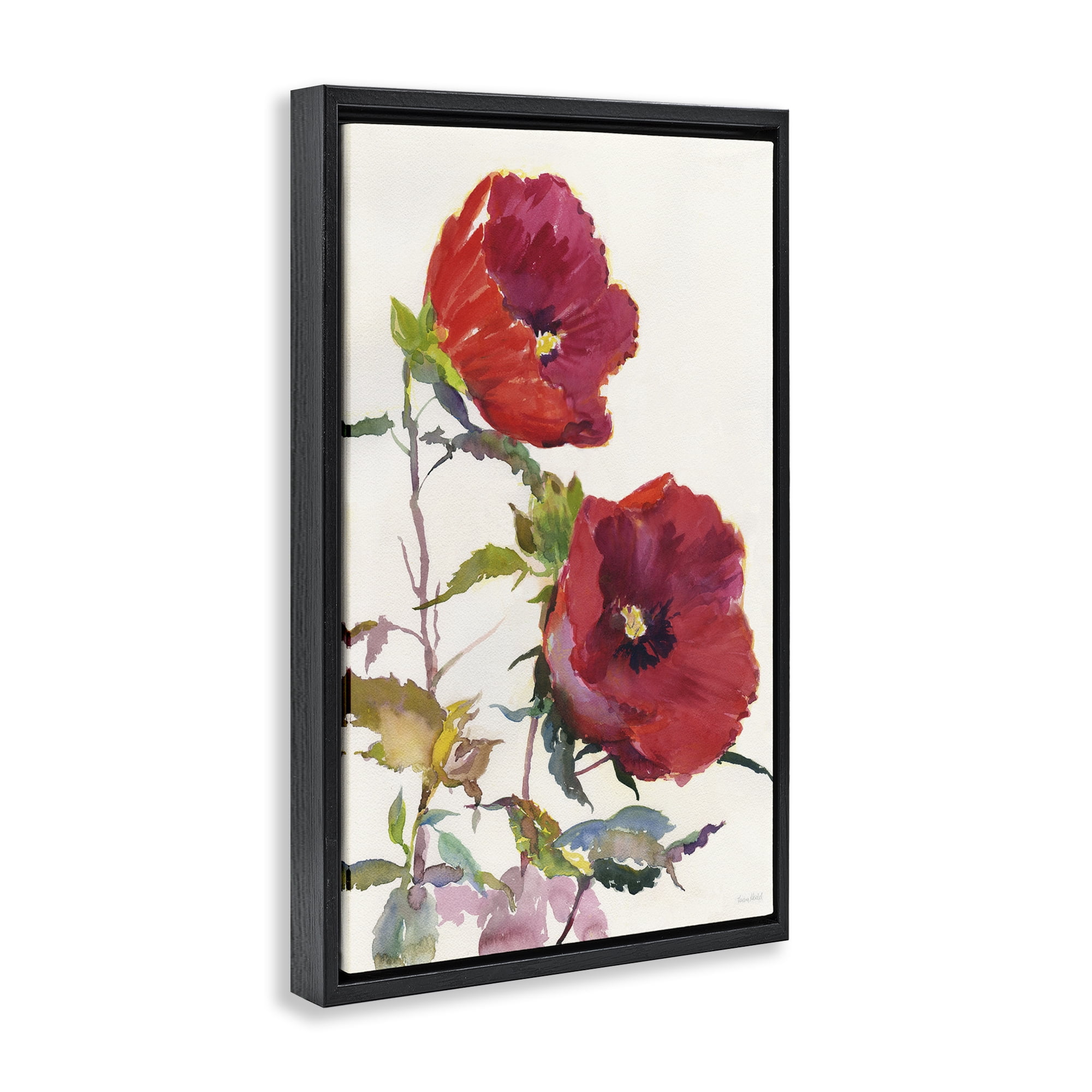 Stupell Industries Bold Red Poppies Botanical & Floral Painting Black Floater Framed Art Print Wall Art, 21 x 31