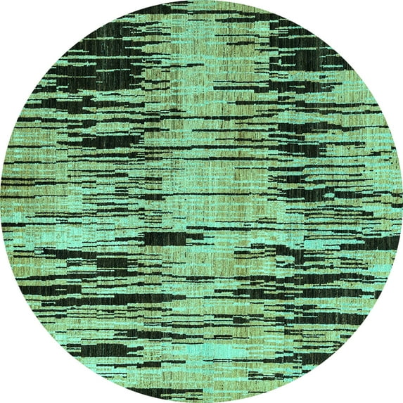 Ahgly Company Machine Washable Indoor Round Abstract Turquoise Blue Modern Area Rugs, 3' Round