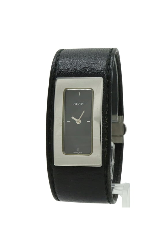 Pre-Owned GUCCI Women's Quartz Watch 7800S, Black Dial, Stainless Steel, Leather Strap
