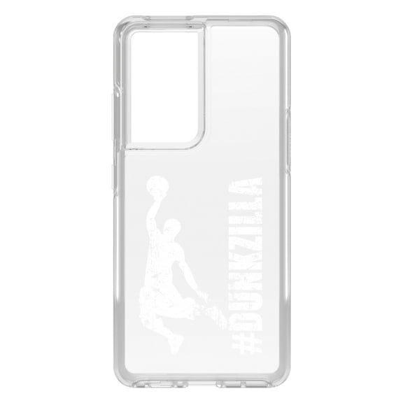 DistinctInk Clear Shockproof Hybrid Case for Galaxy S21 ULTRA 5G (6.8" Screen) - TPU Bumper Acrylic Back Tempered Glass Screen Protector - #Dunkzilla Dunk Basketball