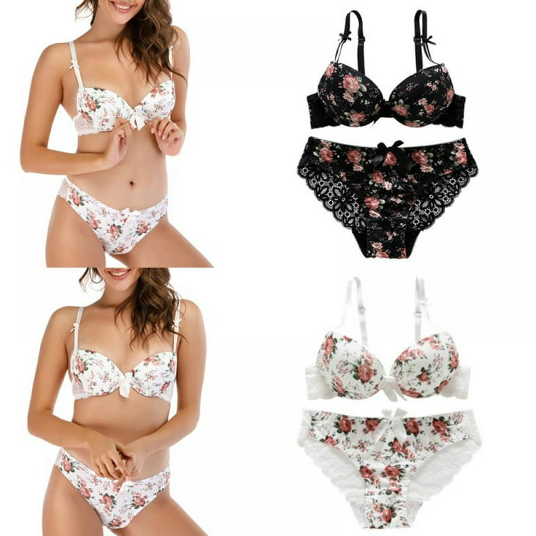 Pretty Comy Fashion Embroidery Floral Bras Women's Padded Lingerie Bralette  Underwire Sexy Push Up Bra + Panty Floral Bras Bra Set