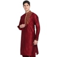 thumbnail image 6 of SKAVIJ Men's Tunic Art Silk Long Shirt Embroidered Casual Kurta (Medium, Red), 6 of 6