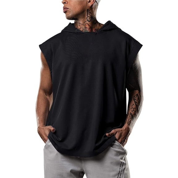 Sjldqy Mens Shirts Solid Color Short Sleeve Hooded Sweatshirt Hoodie Workout Shirts Breathable Loose Fit T Shirts For Man Size L Black