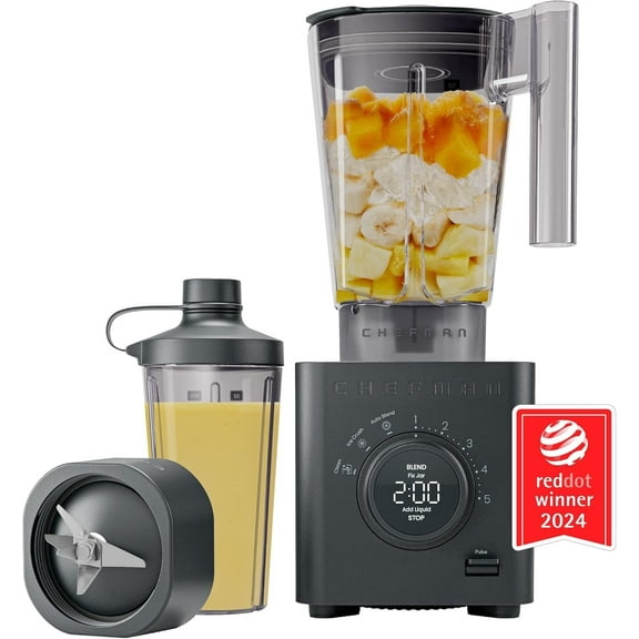 Chefman Obliterator 1380W Professional Blender w/ Auto Blend and 20oz Travel Jar – Black
