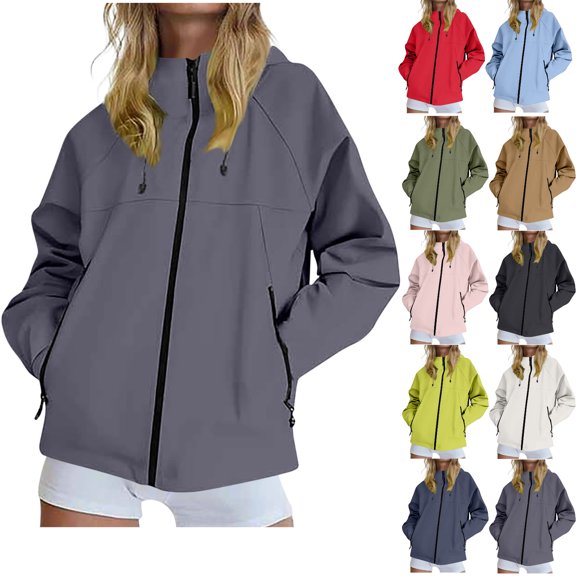 fheaev Rain Jackets for Women Winter Hooded Zipper Waterproof Outdoor Mountaineering Windbreaker With Pockets