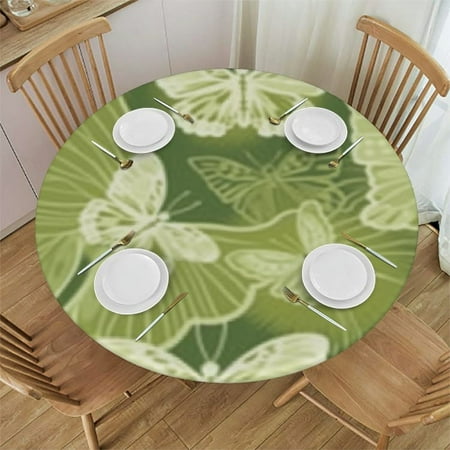 

Butterflies Sunflower in Green Fitted Round Tablecloth Waterproof Table Cloth with Elastic Edge Wipe Clean