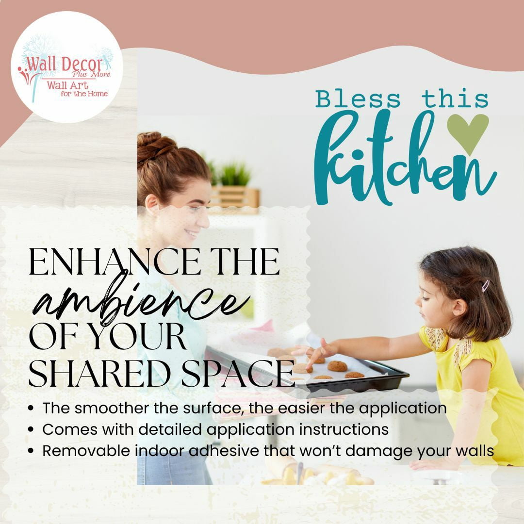 Bless This Kitchen Kitchen Wall Stickers - Quote Decals for Walls - Die-Cut Vinyl Wall Art - Matte Vinyl Wall Decal Sayings for Wall Décor 23x15- Inch Teal/Olive