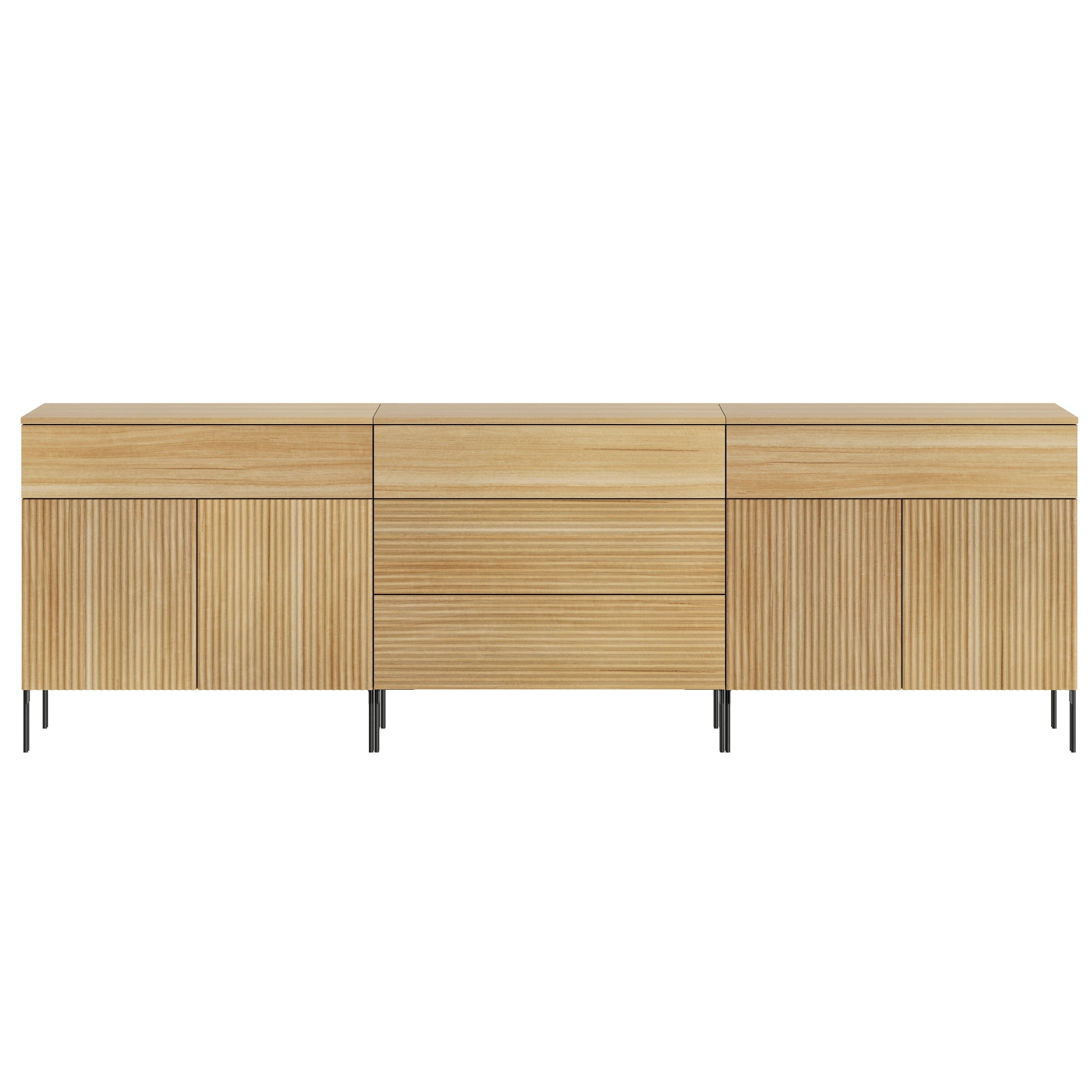 WAMPAT 94.5" Sideboard Cabinet with 3 Drawers and 4 Doors, Modern Fluted Credenza Buffet Cabinet with Adjustable Shelves, Large Storage Cabinet for Dining Room, Living Room