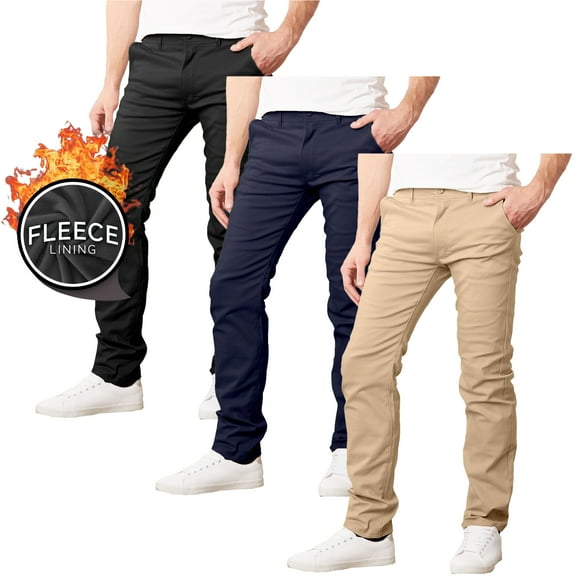 3-Pack Men’s Heavyweight Fleece-Lined Stretch Chino Uniform Work Pants (31” Inseam)