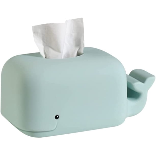 Caja de pañuelos de silicona, bonita caja de pañuelos de ballena, dispensadores de pañuelos de dibujos animados 3D, caja de pañuelos para decoración de la cubierta del pañuelo del coche de la oficina en el hogar, azul ER
