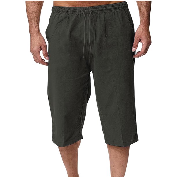 Pantalones de Lino Casual Suelto Cortado, Color Sólido Cordón Mezcla de Algodón para el Uso Diario