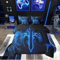 Castle Fairy Boys Video Game 7-Piece Full Abstract Lightsaber Black Blue Ultra Soft Bedding Comforter Set