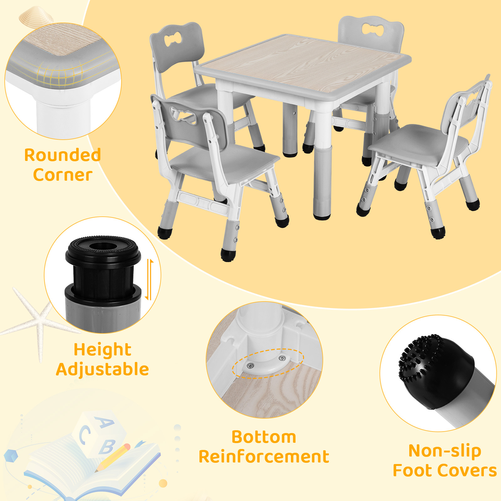Arlopu Kids Table and 4 Chairs Set, Gray photo 5