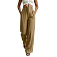 thumbnail image 2 of DeHolifer Women's Pants High Waist Casual Solid Color Straight Leg Work Business Dressy Pants Khaki L, 2 of 6