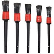 Detailing Brush Set - 5 Different Sizes Premium Natural Boar Hair Plastic Handle Automotive Detail Brushes for Cleaning Wheels, Engine, Interior, Emblems, Interior, Air Vents, Car, Motorcycle