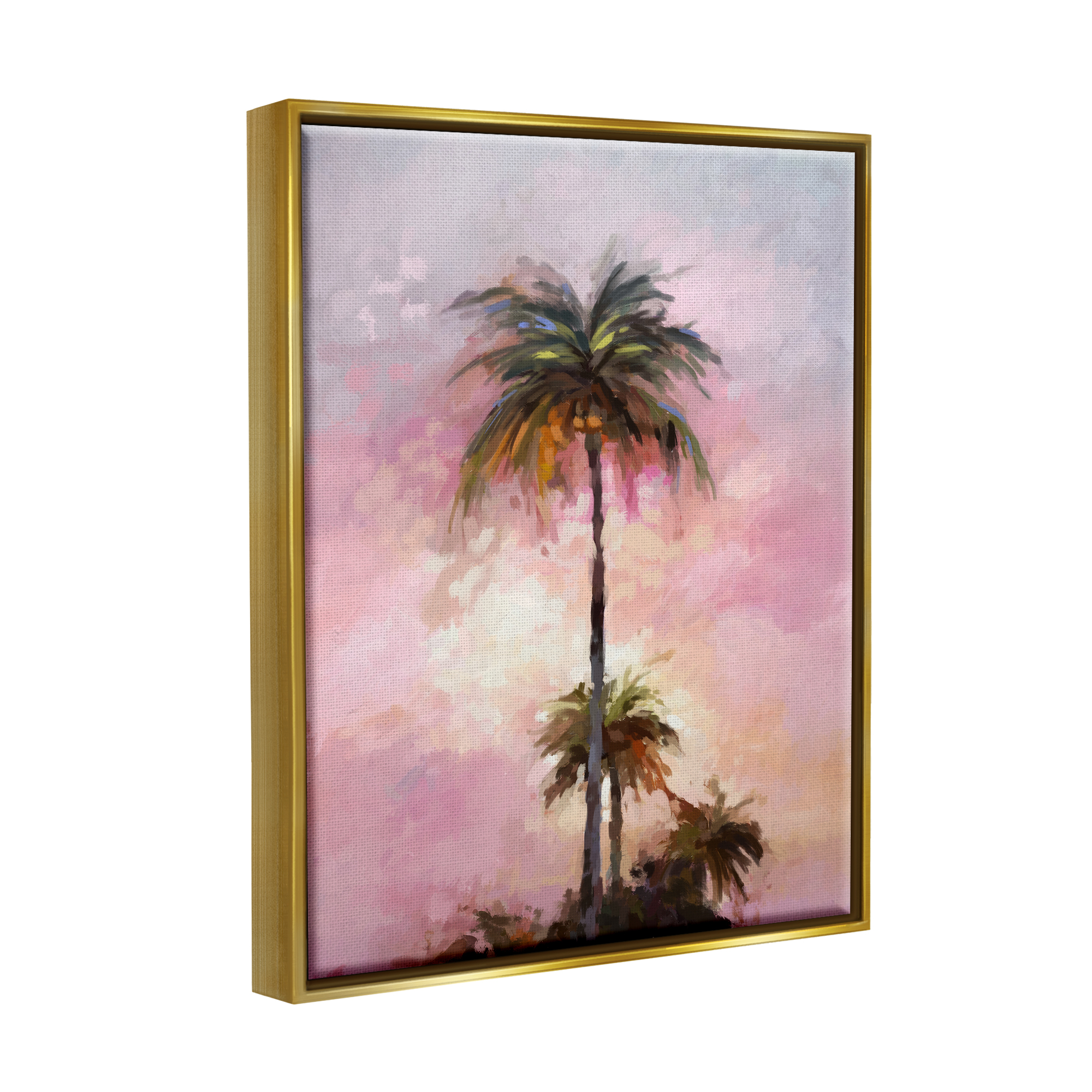 Stupell Industries Summer Sunset Palms Botanical & Floral Painting Gold Floater Framed Canvas Art Print Wall Art, 25 x 31