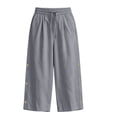 thumbnail image 3 of Lmueinov 2026 Women's Drawstring Elastic High Waist Cotton Linen Cropped Wide Leg Pants, Side Button Decor Loose Capri Casual Trousers Summer Daily Vacation Wear S-XXL, 3 of 6