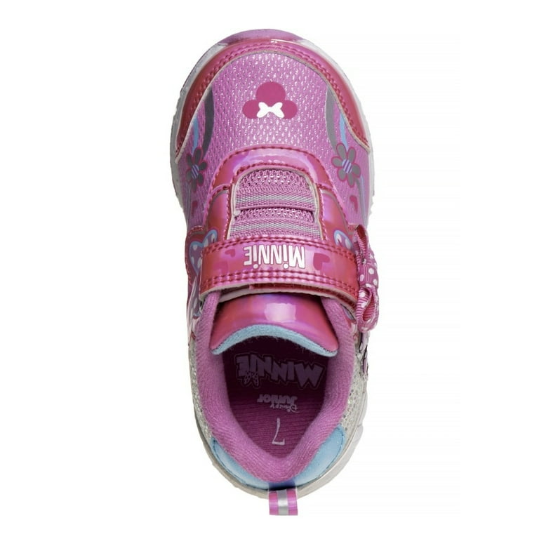 Disney Minnie Mouse Girls Hook & Loop Sneakers with One Red Light