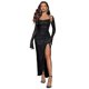 thumbnail image 3 of Sparkling Halter Flounce Sleeves Ruched Sheer Mesh Maxi Dress, 3 of 5