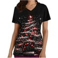 thumbnail image 2 of VKOYWKM Christmas Scrubs for Women V-Neck Short Sleeve Christmas Tree Print Scrubs Nurse Gifts Comfy Scrub Tops with Pockets, 2 of 5