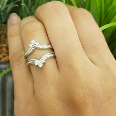 2 Ct Round Cut White Lab-Created Diamond Enhancer Wrap Guard Ring 14k White Gold Plated Silver