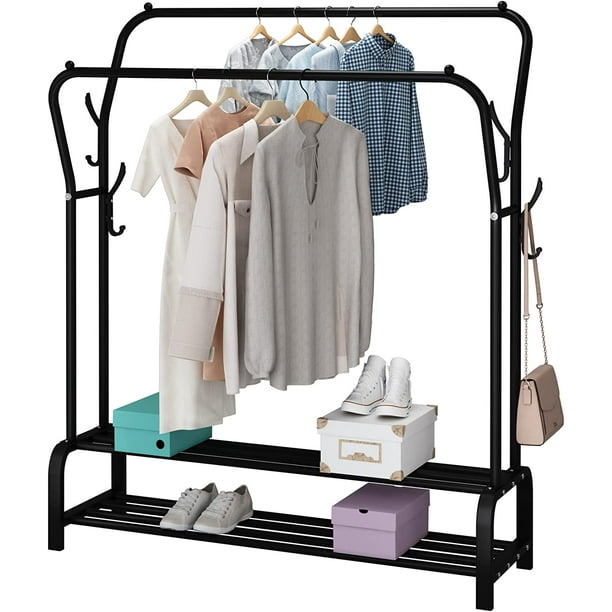 Garment Rack Freestanding Hanger Double Rods Multifunctional Bedroom