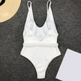 thumbnail image 5 of Nrmvnmi Women's Solid Color One Piece Monokini Swimsuits V-Neck Bathing Suits With Belted White-L Mothers Day Gifts, 5 of 7
