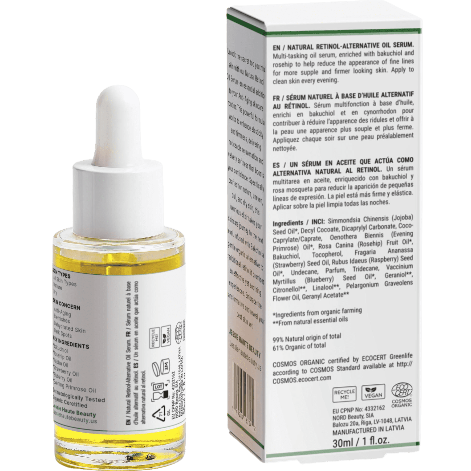 Natural Retinol Oil Serum for Face - Anti-Aging Treatment with Bakuchiol & Organic Oils - Reduces Fine Lines & Wrinkles - 1 fl oz