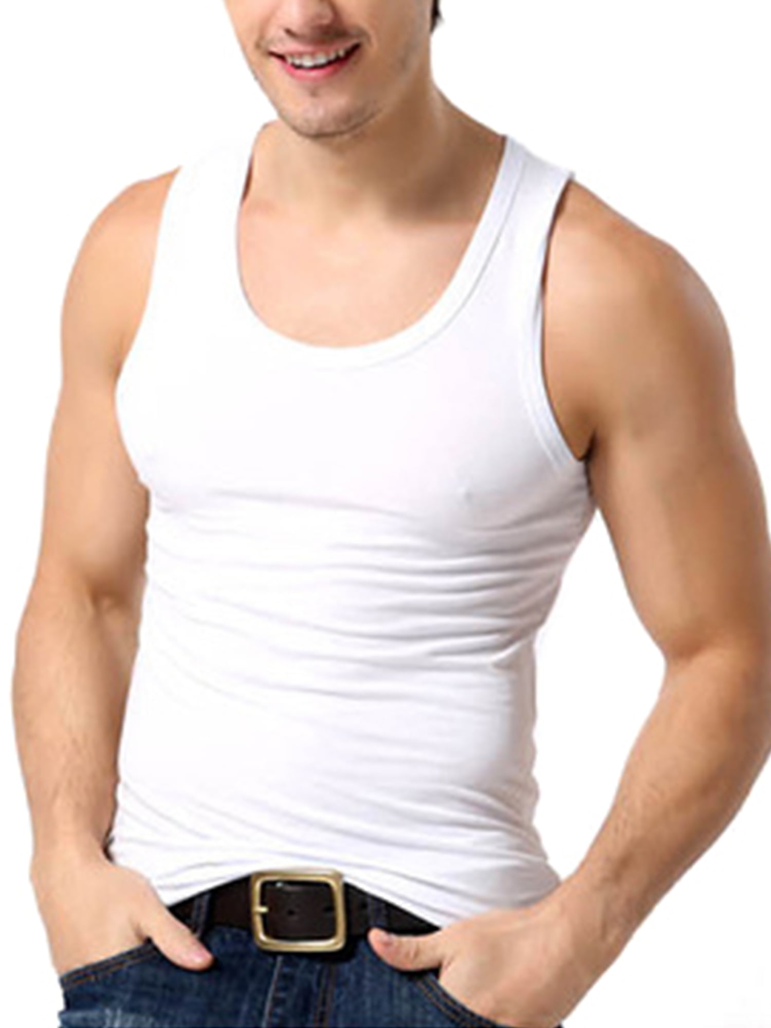 3 Pack Men's Pure 100% Cotton Vests Bodybuilding Training Gym Basketball Tank Tops Basic Plain Colour Casual Undershirt