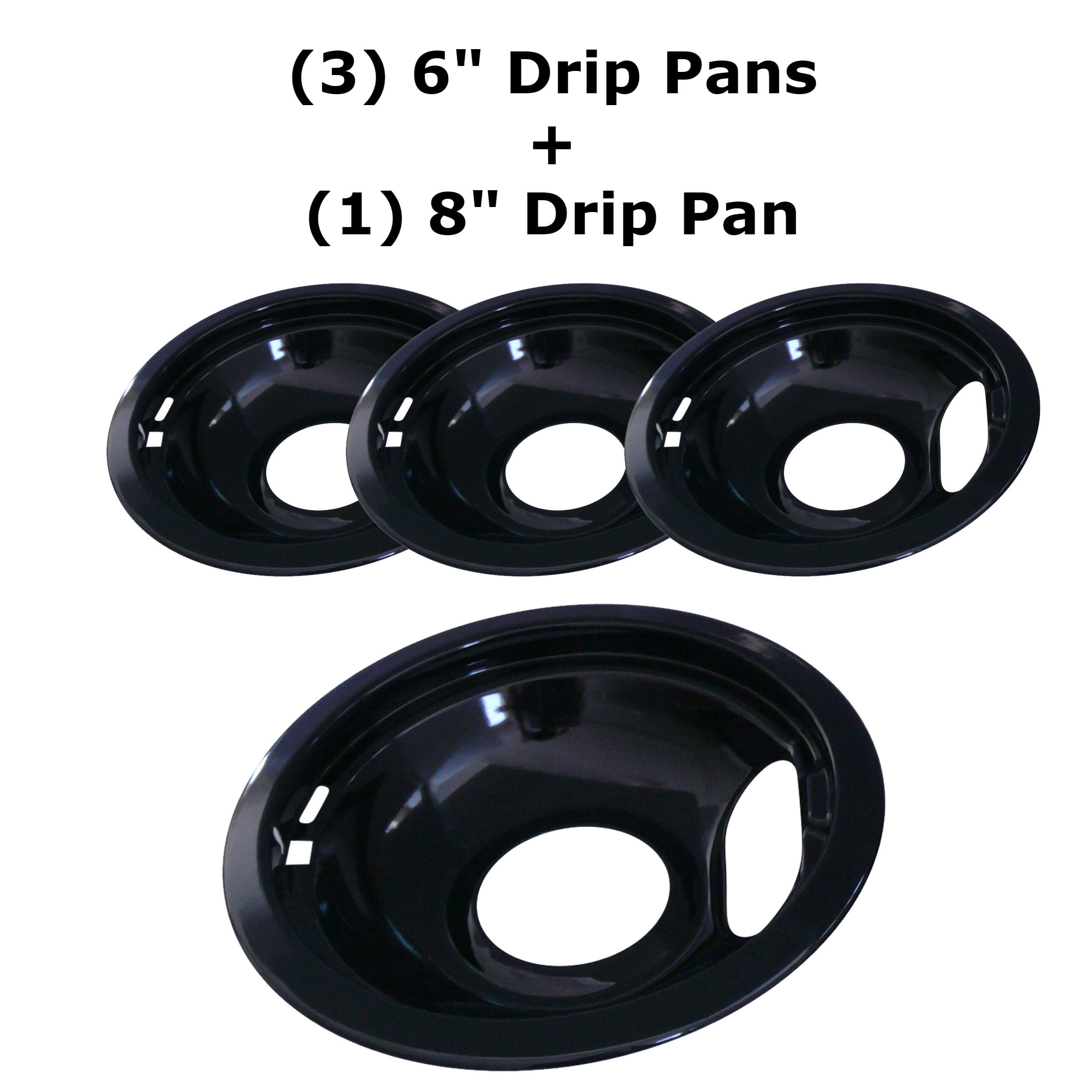 Kitchen Basics 101 Black Drip Pans Porcelain Style A 1 Large 8” and 3