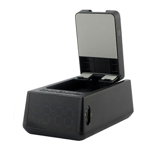 3 in 1 Wireless Bluetooth Speaker with Loud Alarm Clock Cell Phone Stand TF Card Reader HD Surround Sound (Black)