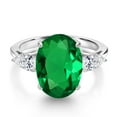 thumbnail image 3 of Gem Stone King 925 Sterling Silver Green Nano Emerald and Lab Grown Diamond Engagement Ring for Women | 4.70 Cttw | Oval 14X10MM | Gemstone May Birthstone | Size 8, 3 of 6