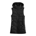 thumbnail image 5 of Breezora Women's Detachable Hood Mid Length Quilted Vest Warm Stylish Winter Padded Sleeveless Coat L Size Black, 5 of 5
