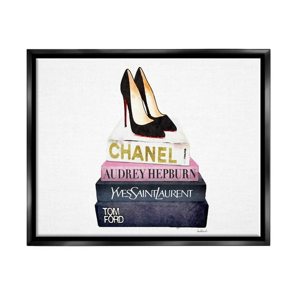 Stupell Industries Glam Fashion Book Set Black Pump Heels Jet Black Framed Floating Canvas Wall Art, 16x20, by Amanda Greenwood