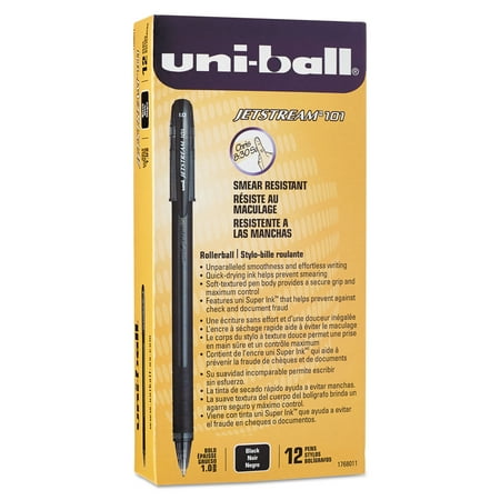 - uni-ball Jetstream 101 Roller Ball Stick Water-Resistant Pen, Black Ink, Medium, Dozen