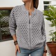 thumbnail image 2 of Lixiuxyad Casual Loose A New Casual And Fashionable Hollowed Out Knitted Zipper Jacket For Women Gray, 2 of 5