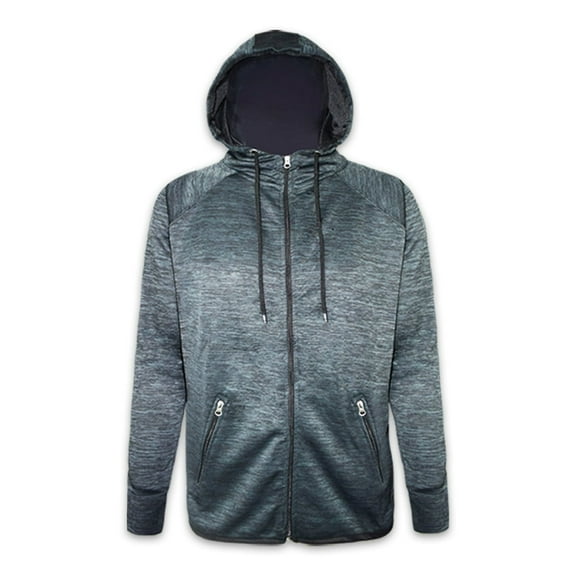 Men's Performance Full Zip Hoodie Long Sleeve Hood for Athletes, Space Grey Color, Large