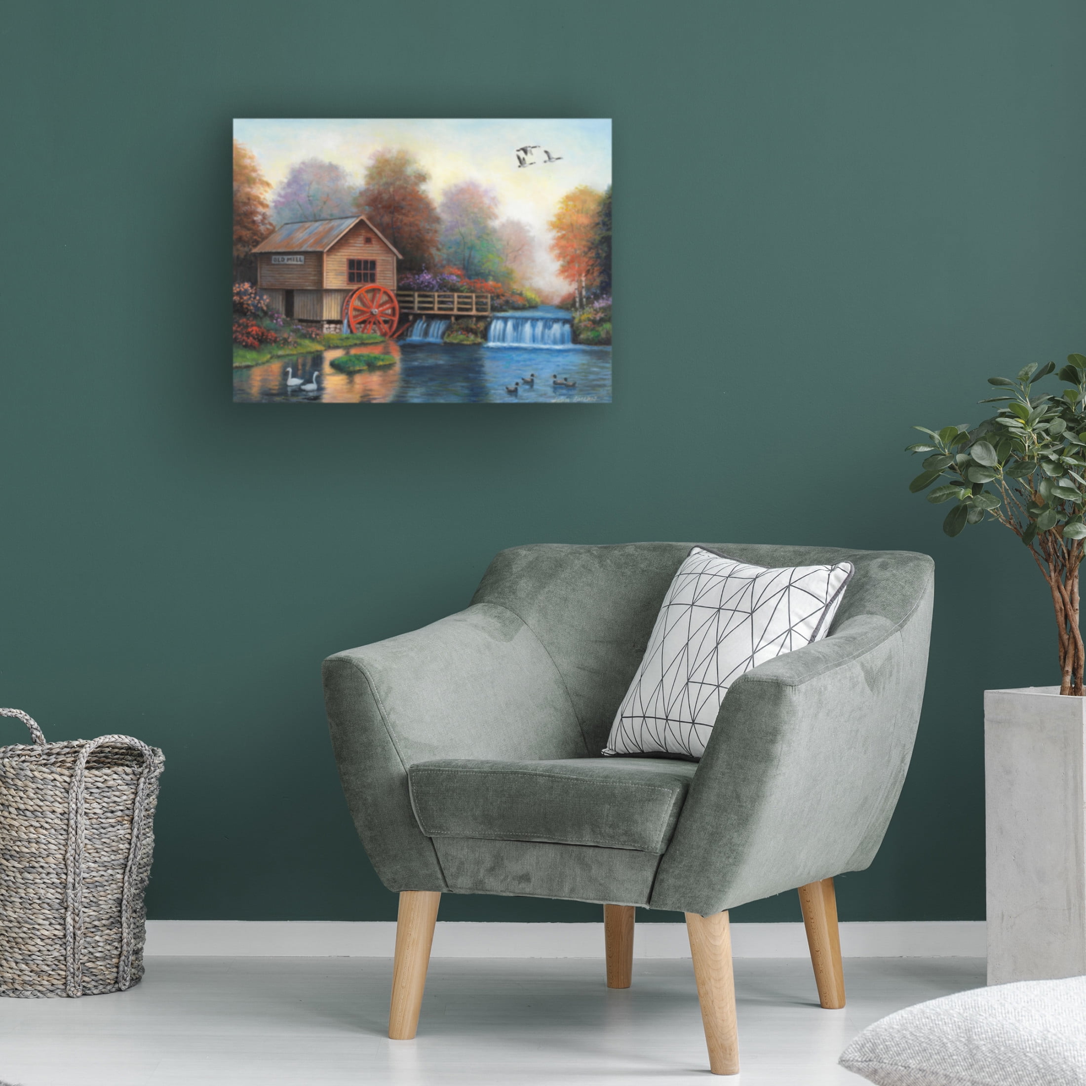 Canvas Wall Art - John Zaccheo 'Autumn at the Old Mill' Wall Art for Living Room, Bedroom, or Office Décor by Trademark Fine Art - 47 x 35 Inches